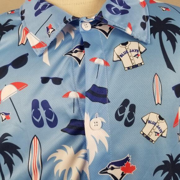 Toronto Blue Jays Shirt Mens XL Blue MLB Baseball Hawaiian Button Up Tropical - Picture 4 of 16